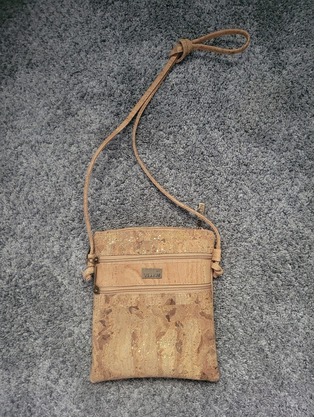 Tan Cork Crossbody Bag with Metallic Accents *Brand NEW* Vegan Boho